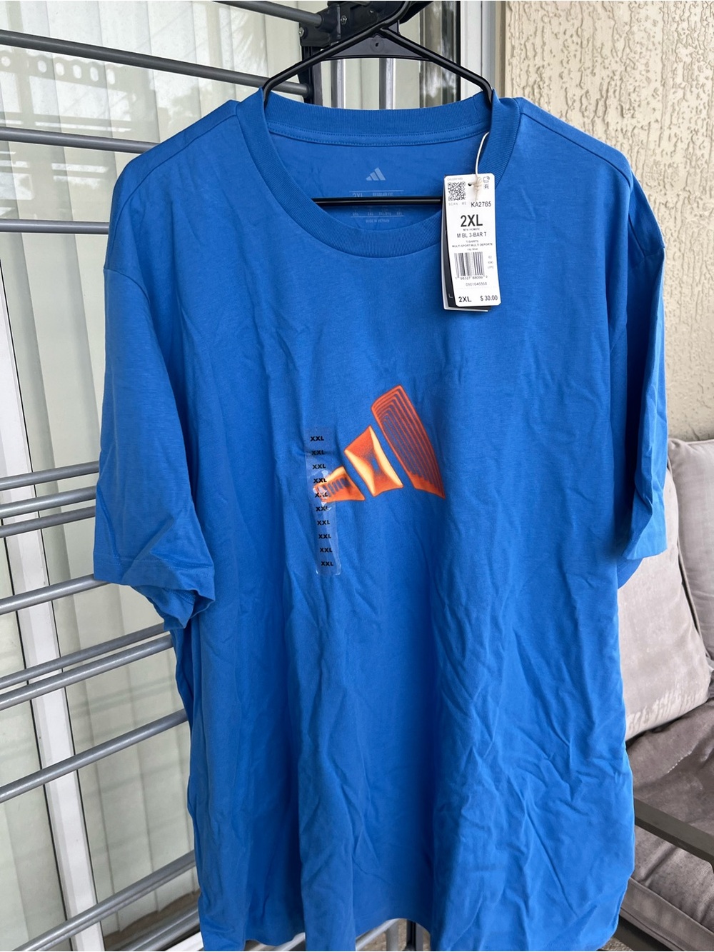 adidas Men’s Royal Blue Tee with Orange Graphic - Crew Neck